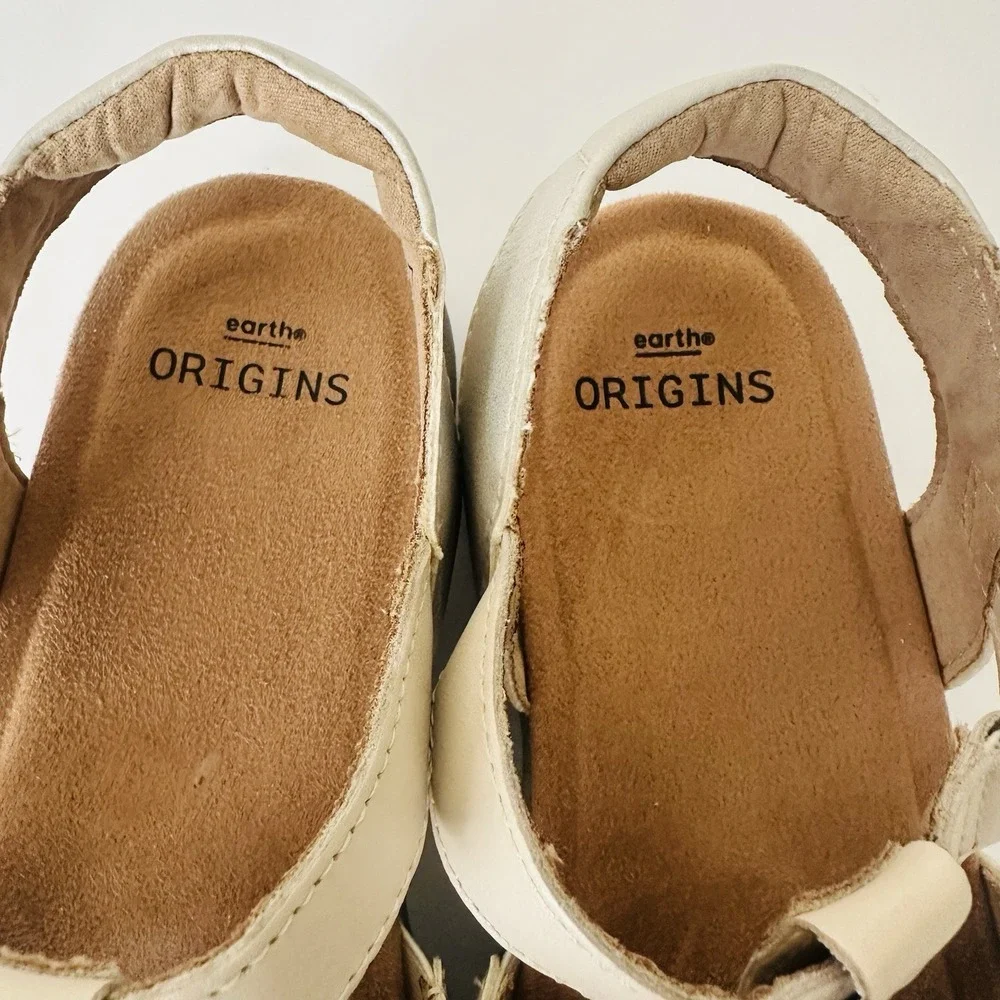 Earth Origins Sandals Womens Sz 7.5 Sand White Savanna Slingback Leather Comfort